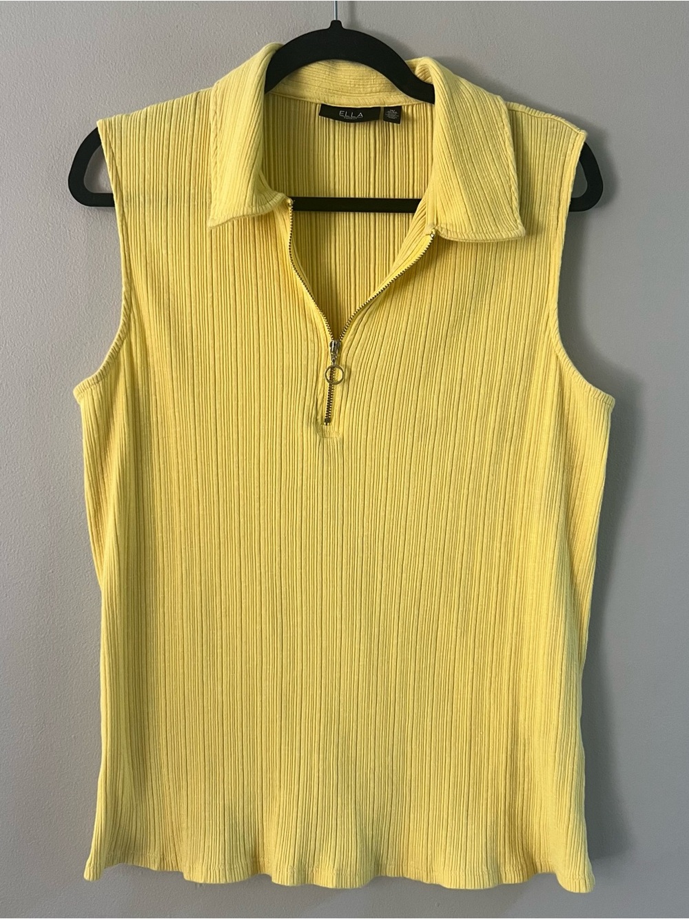 Rafaella Bright Yellow Sleeveless Zip-Front Ribbed Tank